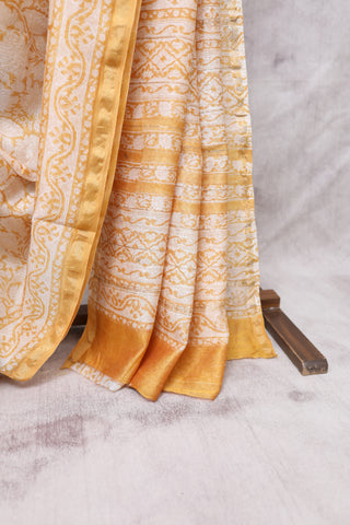 Yellow-White HBP Cotton Silk Chanderi Saree-SRWCSCS470