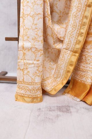 Yellow-White HBP Cotton Silk Chanderi Saree-SRWCSCS470