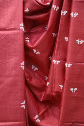 Pink Embroidered Kantha Tussar Silk Saree - SRPEKTSS1019