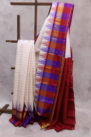 Off White Kanjeevaram Silk Saree-SRMCKSS473