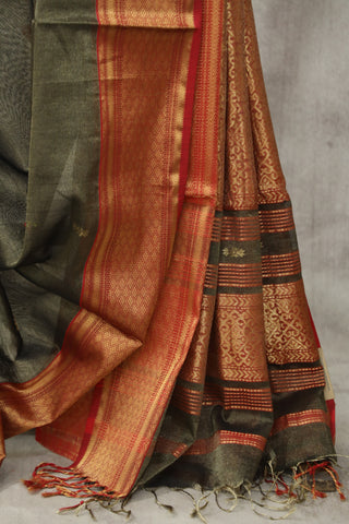 Black Maheshwari Cotton Silk Saree - SRBMCS199EX