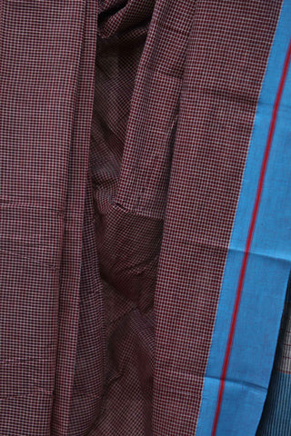 Brown Small Checks Cotton Patteda Anchu Saree With Blue Border - SRBPAS52EX