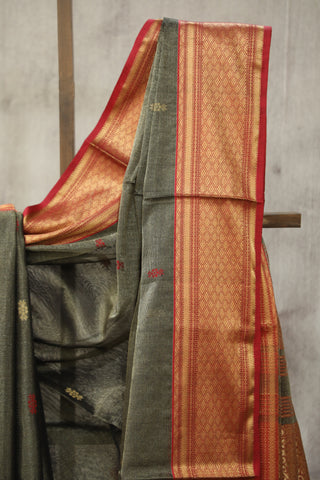 Black Maheshwari Cotton Silk Saree - SRBMCS199EX