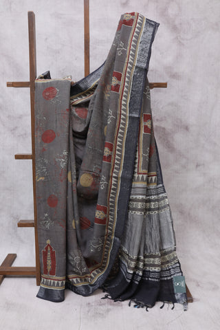 Grey HBP Slub Cotton Saree-SRGSCS966