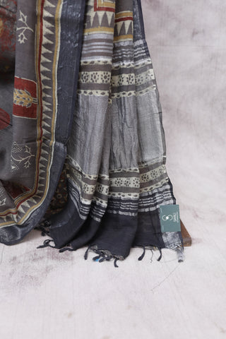 Grey HBP Slub Cotton Saree-SRGSCS966