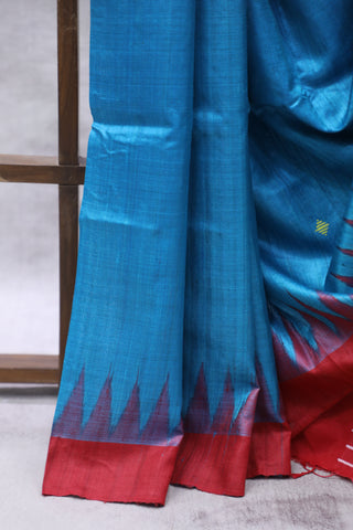 Teal Embroidered Kantha Tussar Silk Saree - SRTEKTSS1025