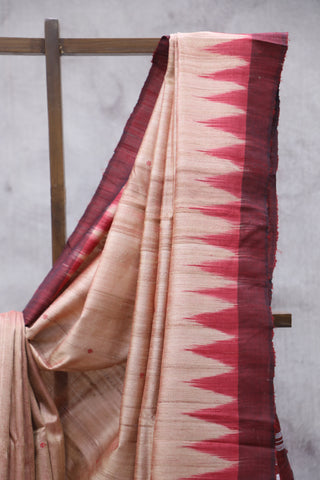 Beige Embroidered Kantha Tussar Silk Saree - SRCEKTSS1026