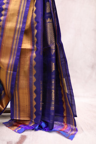 Dark Blue Gadwal Cotton Silk Saree - SRDBGCSS148