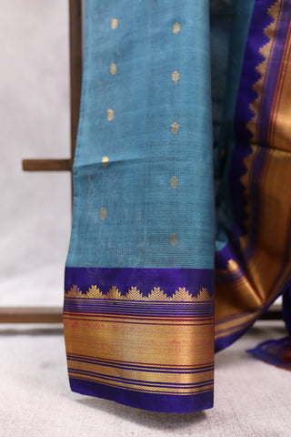 Dark Blue Gadwal Cotton Silk Saree - SRDBGCSS148