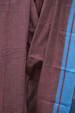 Maroon Small Checks Cotton Patteda Anchu Saree With Blue-Red Border -SRMPAS69