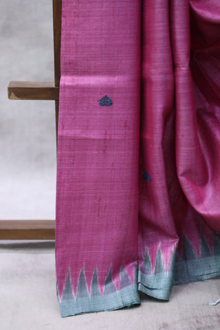 Pink Embroidered Kantha Tussar Silk Saree - SRPEKTSS1023