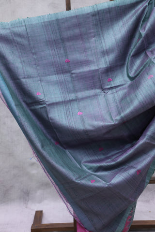 Pink Embroidered Kantha Tussar Silk Saree - SRPEKTSS1023