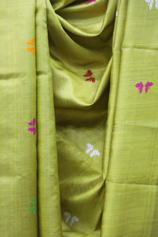 Pista Green Embroidered Kantha Tussar Silk Saree - SRPGEKTSS1022