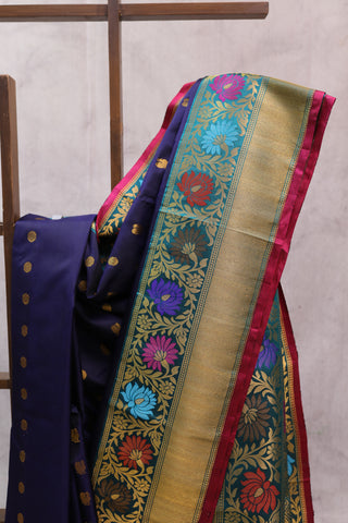 Midnight Blue Gadwal Silk Saree - SRMBGSS295