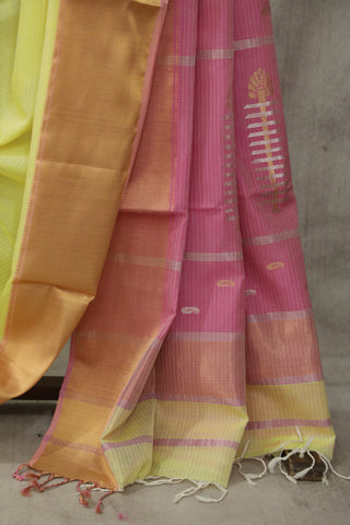 Lime Yellow Tissue Maheshwari Saree - SRLYTMS149EX