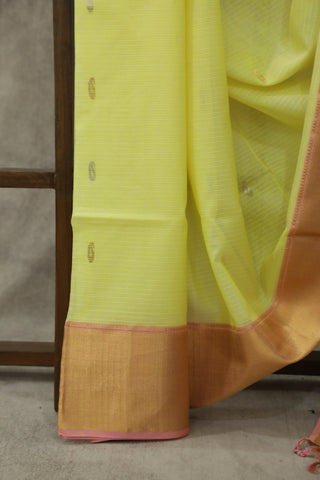 Lime Yellow Tissue Maheshwari Saree - SRLYTMS149EX