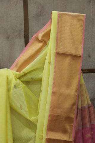 Lime Yellow Tissue Maheshwari Saree - SRLYTMS149EX