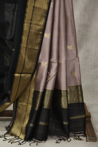 Black Maheshwari Cotton Silk Saree - SRBMCS186EX