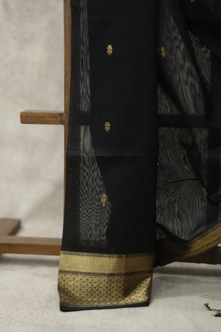 Black Maheshwari Cotton Silk Saree - SRBMCS186EX