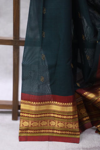 Dark Green Gadwal Cotton Silk Saree - SRDGGCSS32