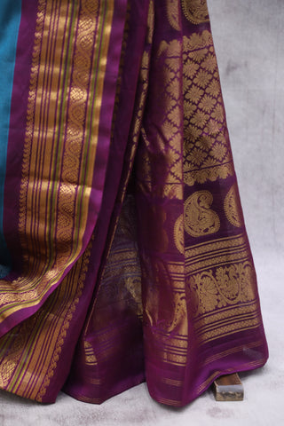 Teal Blue Gadwal Cotton Silk Saree - SRTBGCSS31