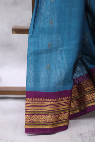 Teal Blue Gadwal Cotton Silk Saree - SRTBGCSS31