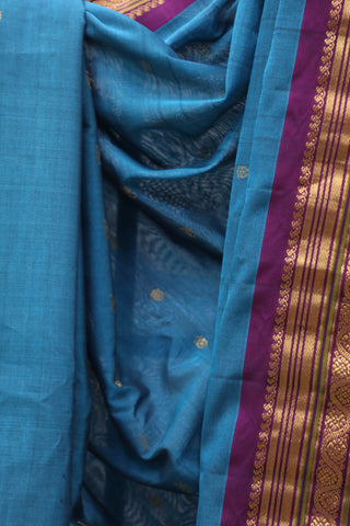 Teal Blue Gadwal Cotton Silk Saree - SRTBGCSS31