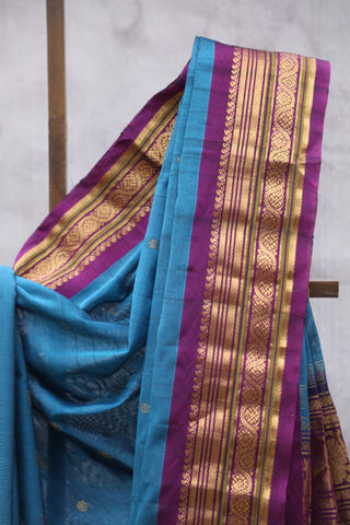 Teal Blue Gadwal Cotton Silk Saree - SRTBGCSS31