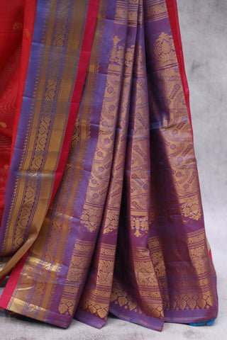 Red Gadwal Cotton Silk Saree - SRRGCSS29