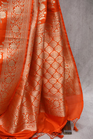 Orange Banarasi Silk Saree-SROBSS490