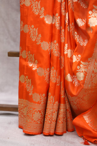 Orange Banarasi Silk Saree-SROBSS490