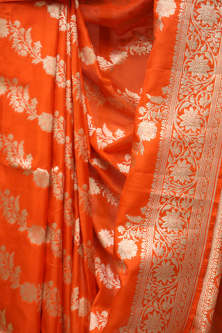 Orange Banarasi Silk Saree-SROBSS490