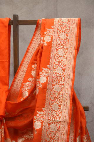 Orange Banarasi Silk Saree-SROBSS490