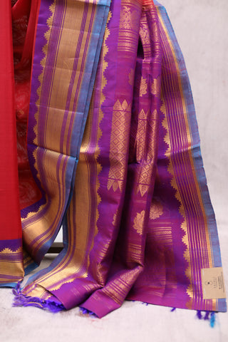 Red Gadwal Cotton Silk Saree - SRRSS195