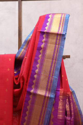 Red Gadwal Cotton Silk Saree - SRRSS195