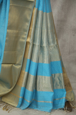 Sky Blue Cotton Silk Maheshwari Saree - SRSBCSMS360