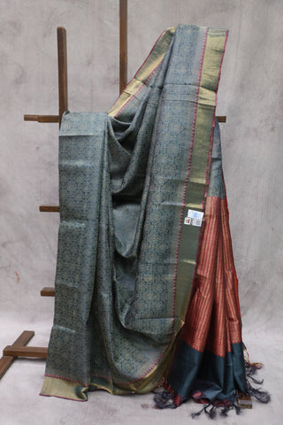 Dark Grey Kosa Tussar Silk Saree-SRDGKTSS852