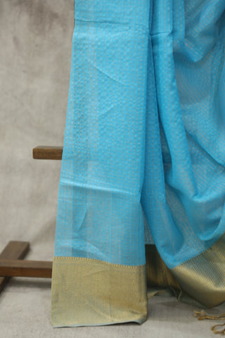 Sky Blue Cotton Silk Maheshwari Saree - SRSBCSMS360