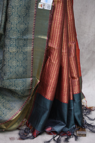 Dark Grey Kosa Tussar Silk Saree-SRDGKTSS852