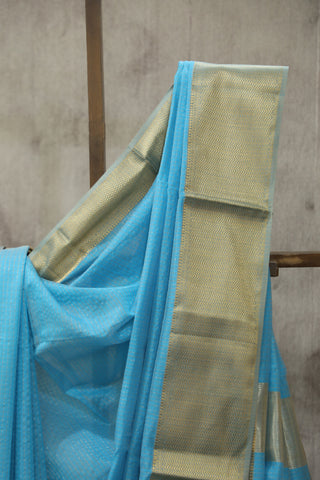 Sky Blue Cotton Silk Maheshwari Saree - SRSBCSMS360