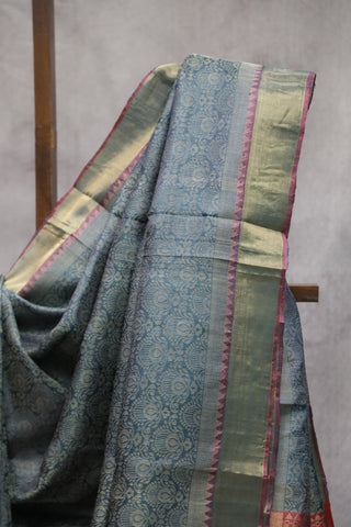 Dark Grey Kosa Tussar Silk Saree-SRDGKTSS852