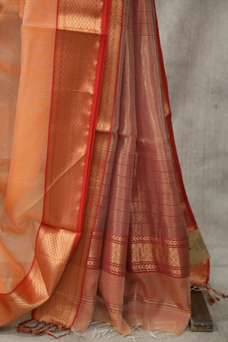 Peach Organza Maheshwari Saree - SRSPCSMS20EX