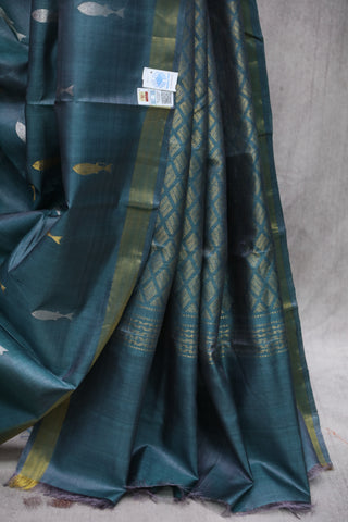 Teal Blue Kosa Tussar Silk Saree - SRTBKTSS853