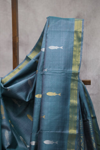 Teal Blue Kosa Tussar Silk Saree - SRTBKTSS853