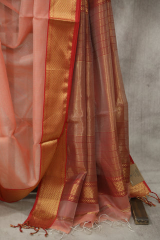 Peach Organza Maheshwari Saree - SRSPCSMS29EX