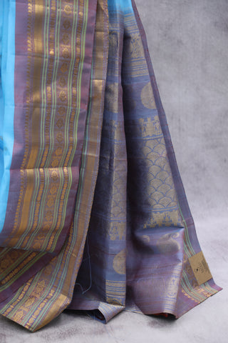 Sky Blue Gadwal Cotton Silk Saree - SRSBGCSS40