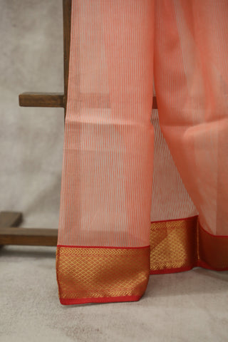 Peach Organza Maheshwari Saree - SRSPCSMS29EX