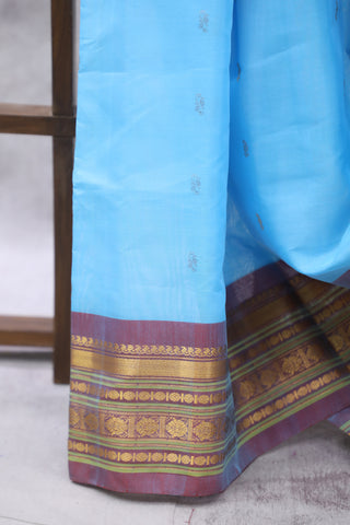 Sky Blue Gadwal Cotton Silk Saree - SRSBGCSS40