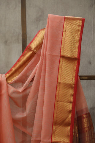 Peach Organza Maheshwari Saree - SRSPCSMS29EX