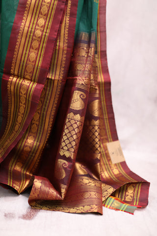 Peacock Green Gadwal  Silk Cotton Saree - SRPGGS145